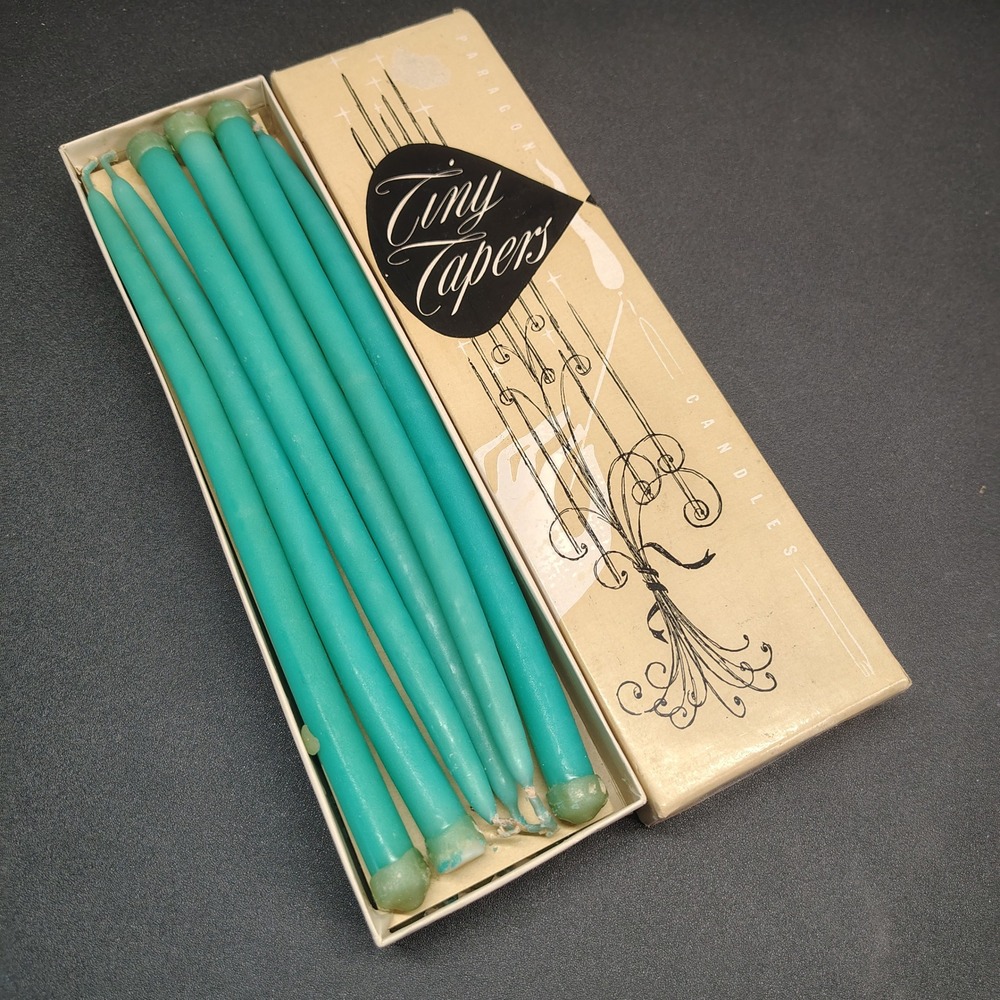 Paragon Tiny Tapers Candles 10in Turquoise Vintage Mid Century Decor